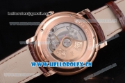 Audemars Piguet Jules Audemars Clone AP Calibre 3120 Automatic Rose Gold Case with White Dial Stick Markers and Brown Leather Strap (EF)