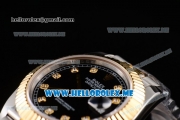 Rolex Datejust II Asia 2813 Automatic Two Tone Case/Bracelet with Black Dial and Diamonds Markers (BP)