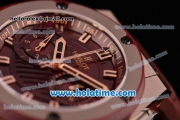 Hublot King Power Chrono Swiss Valjoux 7750 Automatic Rose Gold Case with Brown Rubber Strap and Rose Gold Markers (YR)