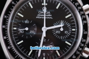 Omega Speedmaster Chronograph Asia Valjoux 7750 Automatic with Black Dial and Black Bezel