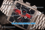 Tag Heuer Monaco Calibre 12 Chrono Miyota Quartz Full Steel with Black/Red Dial and Silver Stick Markers