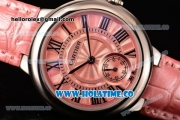 Cartier Ballon Bleu De Small Swiss Quartz Steel Case with Pink Dial Roman Numeral Markers and Pink Leather Strap