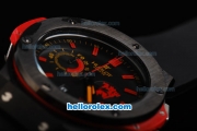 Hublot Big Bang Chronograph Miyota Quartz Movement Full PVD Case with Black Dial-Red Markers and Black Rubber Strap