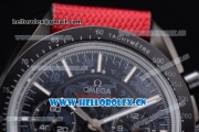 Omega Speedmaster Co-Axial Swiss Valjoux 7750 Automatic PVD Case with Black Dial Stick Markers and Red Leather Strap (EF)