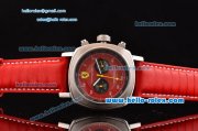 Ferrari & Panerai Chronograph Automatic with Red Dial and White Bezel-Red Leather Strap