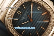 Patek Philippe Nautilus Swiss ETA 2824 Automatic Steel Case with Diamond Bezel and Blue Dial-Steel Strap 1:1 Original