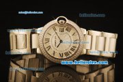 Cartier Ballon Bleu De Swiss ETA Quartz Steel Case with Diamond Bezel and Beige Dial-SS Strap