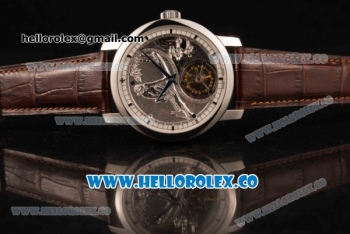 Vacheron Constantin Traditionelle Minute Repeater Tourbillon Swiss Tourbillon Manual Winding Steel Case with Gray Dial and Brown Leather Strap Steel Bezel