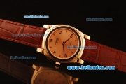 Rolex Cellini Swiss Quartz Rose Gold Case with Rose Gold Dial and Brown Leather Strap-Numeral Markers