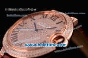 Cartier Ballon Bleu de Cartier Swiss ETA 2892 Automatic Rose Gold Case with Brown Leather Strap Diamond Dial and Roman Numeral Markers