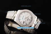 Rolex Day Date II Automatic Movement Full Steel with Diamond Bezel-Diamond Markers and White Dial