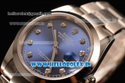 Rolex Datejust Oyster Perpetual Swiss ETA 2836 Automatic Steel Case Blue Dial With Diamonds Markers Steel Bracelet (BP)