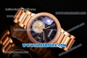 Cartier Rotonde De Miyota Quartz Rose Gold Case/Bracelet with Blue Dial and Diamonds Bezel