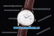 Longines Master Swiss ETA 2824 Automatic Steel Case with White Dial Diamonds Markers and Brown Leather Strap (ZF)