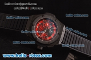 Hublot King Power Swiss Valjoux 7750-DD Automatic PVD Case with Red Dial and Black Rubber Strap