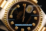 Rolex Day Date Rolex 3156 Automatic Movement Gold Bezel with Black Dial and Diamond Markers - Two Tone Strap