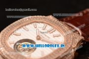 Patek Philippe Master Swiss Tourbillon Manual Winding Rose Gold Case White Dial Stick Markers With Rose Gold Bezel Brown Leahter Strap