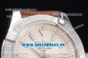 Breitling Avenger II GMT Swiss ETA 2824 Automatic Steel Case with White Dial Stick Markers and Brown Leather Strap