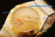 Omega Constellation Swiss ETA Quartz Movement Gold Dial with Diamond Markers and Two Tone Strap - Lady Model