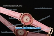 Cartier D'Art Miyota Quartz Steel Case with Roman Numeral Markers Pink Leather Bracelet and Pink/White Dial