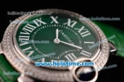 Cartier Ballon Bleu Swiss Quartz Stainless Steel Case with Green Leather Strap Diamond Bezel and Green Dial