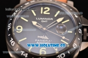 Panerai Luminor GMT PAM 029 P Asia Automatic PVD Case with Black Dial Stick/Arabic Numeral Markers and Brwon Leather Strap