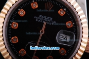 Rolex Datejust Automatic Rose Gold Bezel with Diamond Marking and Black Dial