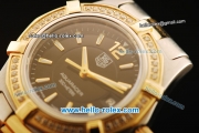 Tag Heuer Aquaracer Swiss ETA Quartz Movement Gold Bezel with Diamond - Black Dial and Two Tone Strap