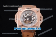 Hublot Masterpiece MP 08 Antikythera Sunmoon Asia 2813 Automatic Rose Gold Case Skeleton Dial Stick Markers and Brown Leather Strap