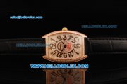 Franck Muller Casablanca Swiss Quartz Movement Rose Gold Case with Diamond Dial with Black Leather Strap