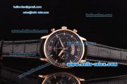 IWC Portuguese Chronograph Japanese Miyota OS20 Quartz Rose Gold Case with Black Leather Strap and Black Dial