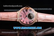 Cartier Ballon Bleu De Tourbillon Swiss Tourbillon Manual Winding Rose Gold Case with Pink Dial Pink Leather Strap and Roman Numeral Markers