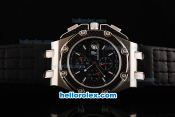 Audemars Piguet Royal Oak Offshore Chronograph Quartz Movement Silver Case with Black Grid Dial and Bezel-Black Leather Strap