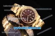 Rolex Yacht-Master 40 Clone Rolex 3135 Automatic Yellow Gold Case/Bracelet with Black MOP Dial and Dot Markers (BP)