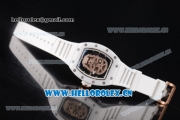 Richard Mille RM052 Miyota 9015 Automatic Rose Gold Case with White Rubber Strap and Skull Dial Dot Markers