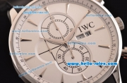 IWC Portuguese Chrono Japanese Miyota OS10 Quartz Stainless Steel Case Stick Markers with Black Rubber Strap and White Dial
