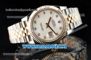 Rolex Datejust Clone Swiss ETA 2836 Automatic K Gold Case with White Dial Diamonds Markers and Two Tone Bracelet BP