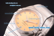 Omega Constellation Asia 2813 Automatic Full Steel Case with Yellow Dial and Diamond Markers