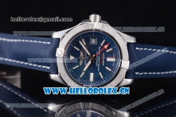 Breitling Avenger II GMT Swiss ETA 2824 Automatic Steel Case with Blue Dial Stick Markers and Blue Leather Strap