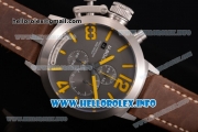 U-Boat Classico Italo Fontana Miyota OS10 Quartz Steel Case with Grey Dial Brown Leather Strap and Yellow Arabic/Stick Markers