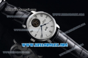 Glashutte Senator Meissen Tourbillon Swiss Tourbillon Automatic Steel Case with White Dial Black Leather Strap