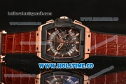 Hublot MP-06 Senna Chrono Miyota OS20 Quartz Rose Gold Case with Skeleton Dial PVD Bezel and Brown Leather Strap