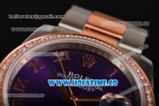 Rolex Datejust Asia 2813 Automatic Rose Gold/Steel Case with Purple Dial Diamonds Bezel and Roman Numeral Markers (BP)