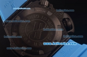 Hublot King Power Swiss ETA 2836 Automatic Carbon Fiber Case with Black Dial and Blue Rubber Strap