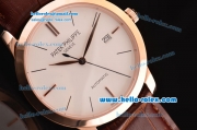 Patek Philippe Calatrava Swiss ETA 2824 Automatic Rose Gold Case with Brown Leather Strap White Dial Stick Markers