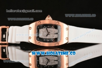 Richard Mille RM007 Miyota 6T51 Automatic Rose Gold Case with Diamonds Dial and White Rubber Strap