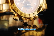 Rolex Daytona Swiss Valjoux 7750 Chronograph Movement Full Gold with Black Subdials and White Stick Marker