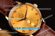 Omega De Ville Co-Axial Swiss ETA 2824 Automatic Yellow Gold Case with Gold Dial and Brown Leather Strap