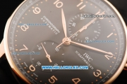 IWC Portuguese Chronograph Swiss Valjoux 7750 Automatic Movement Rose Gold Case with Black Dial and Black Leather Strap