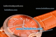 Cartier Ballon Bleu Swiss Quartz Rose Gold Case with Orange Leather Strap Diamond Bezel and Orange Dial